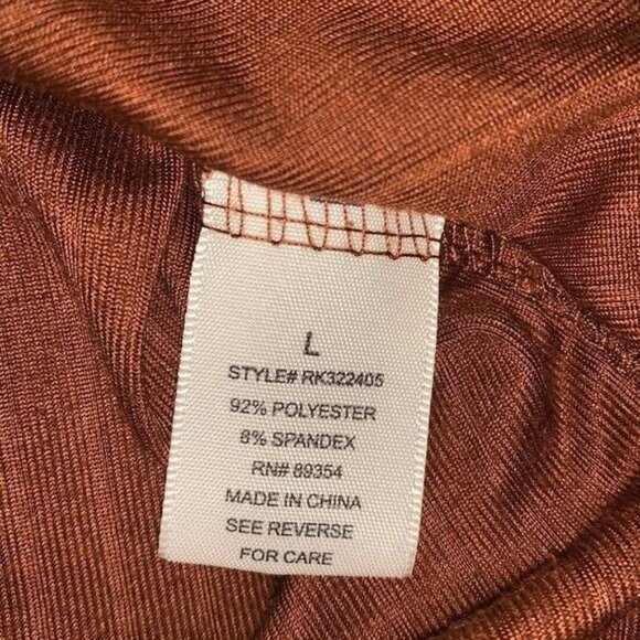 Cutout Front Ribbed Long Sleeve Top Brown No Comment L Polyester/Spandex Womens - Picture 4 of 8